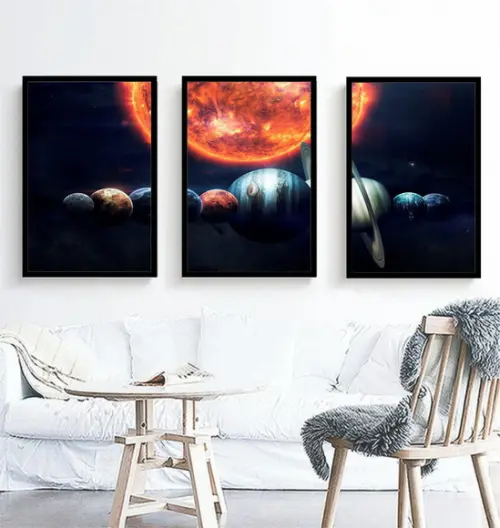 Kit 3 Quadros Decorativos Planeta Sistema Solar Com Moldura