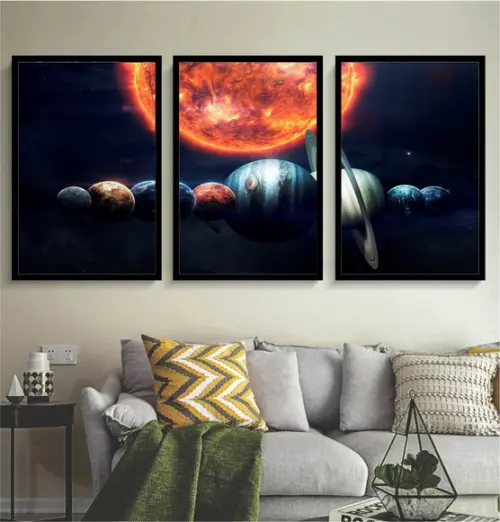 Kit 3 Quadros Decorativos Planeta Sistema Solar Com Moldura