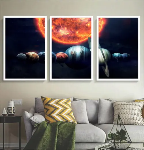 Kit 3 Quadros Decorativos Planetas Sistema Solar Com Moldura