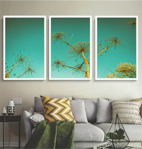 Kit 3 Quadros Decorativos Plantas Paisagem Para Sala Moldura