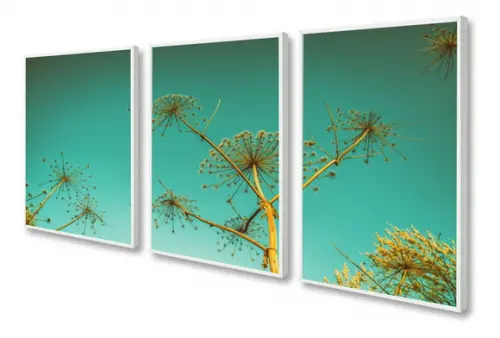 Kit 3 Quadros Decorativos Plantas Paisagem Para Sala Moldura