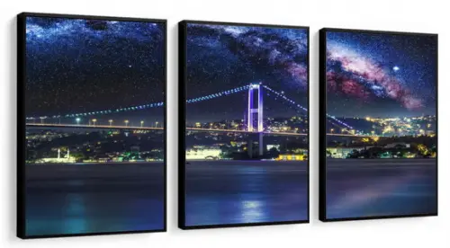 Kit 3 Quadros Decorativos Ponte Bósforo Istambul Com Moldura