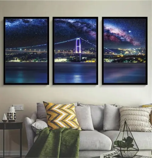 Kit 3 Quadros Decorativos Ponte Bósforo Istambul Com Moldura