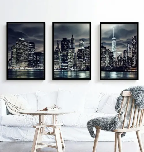 Kit 3 Quadros Decorativos Ponte Brooklyn Cidade Com Moldura