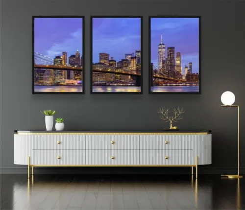 Kit 3 Quadros Decorativos Ponte Brooklyn Nova York Cidades