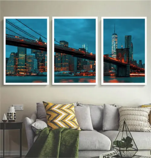Kit 3 Quadros Decorativos Ponte Brooklyn Nova York Moderno