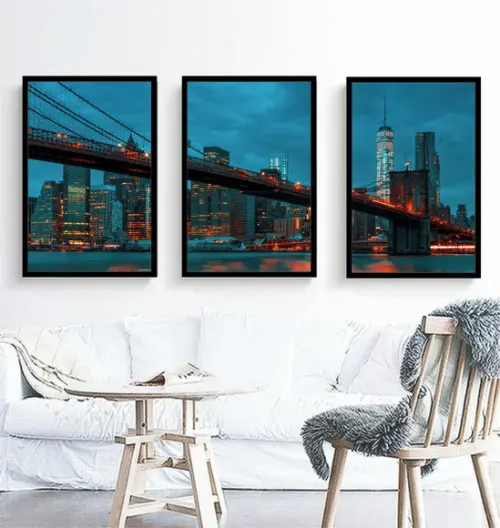 Kit 3 Quadros Decorativos Ponte Brooklyn Nova York Sala Hall