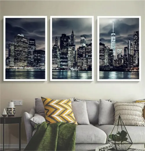 Kit 3 Quadros Decorativos Ponte Brooklyn Preto e Branco Sala