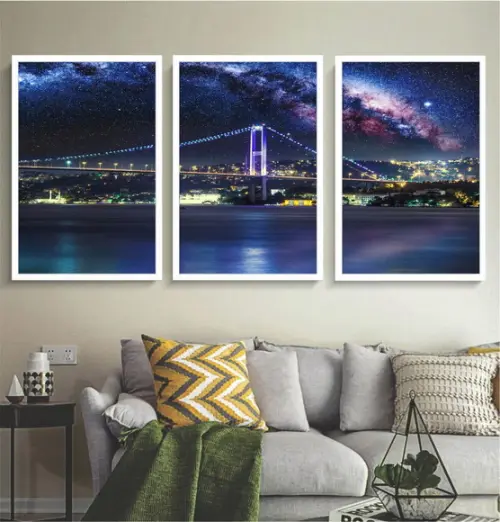 Kit 3 Quadros Decorativos Ponte Istambul Paisagem Moldura