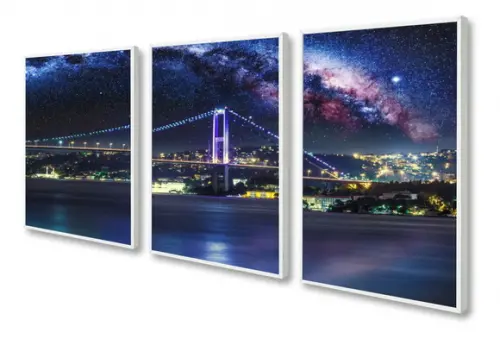 Kit 3 Quadros Decorativos Ponte Istambul Paisagem Moldura