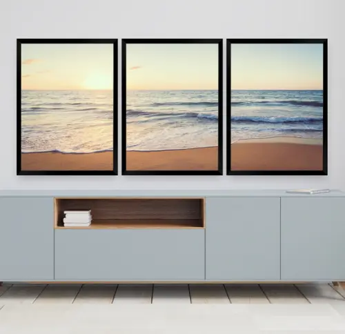 Kit 3 Quadros Decorativos Pôr Do Sol Paisagem Praia Moldura