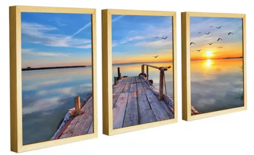 Kit 3 Quadros Decorativos Pôr Do Sol Praia Sala Com Moldura