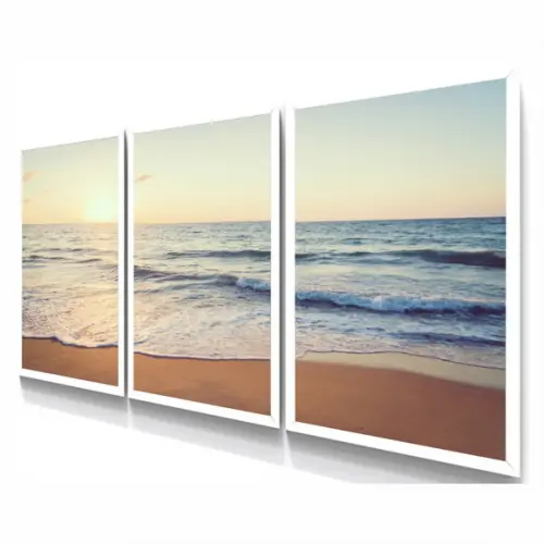 Kit 3 Quadros Decorativos Pôr Do Sol Praia Paisagem Moldura