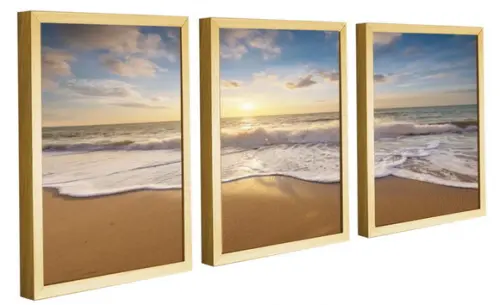 Kit 3 Quadros Decorativos Pôr Do Sol Praia Sala Com Molduras