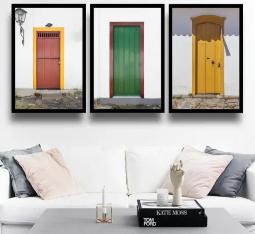 Kit 3 Quadros Decorativos Portas Composição Cidades Molduras