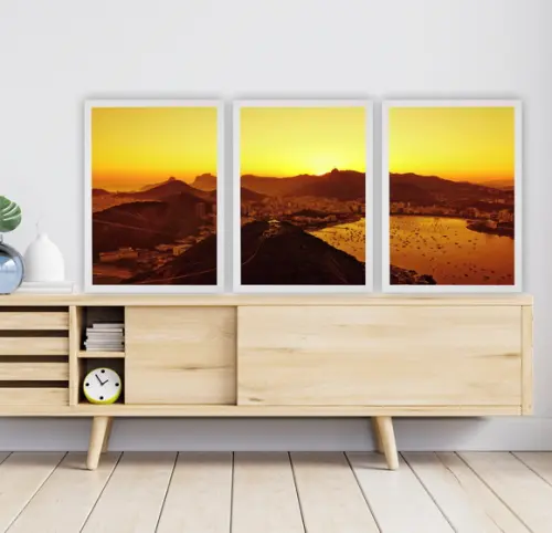 Kit 3 Quadros Decorativos Pôr Do Sol Rio De Janeiro Moldura