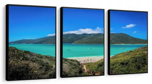 Kit 3 Quadros Decorativos Praia Arraial Do Cabo Com Moldura