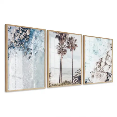 Kit 3 Quadros Decorativos Praia e Mar com Moldura e Vidro