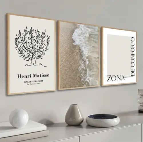 Kit 3 Quadros Decorativos Praia Frases Matisse Com Moldura