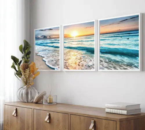 Kit 3 Quadros Decorativos Praia Paisagem Pôr Do Sol Moldura
