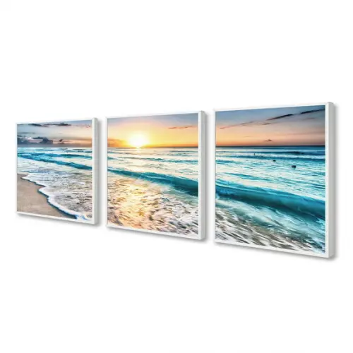 Kit 3 Quadros Decorativos Praia Paisagem Pôr Do Sol Moldura