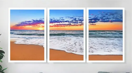 Kit 3 Quadros Decorativos Praia Pôr Do Sol Sala Com Moldura