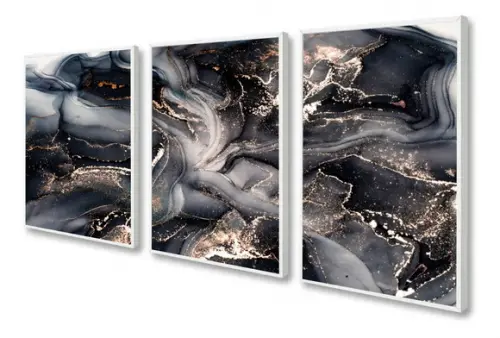 Kit 3 Quadros Decorativos Preto Dourado Moderno Sala Moldura