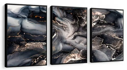 Kit 3 Quadros Decorativos Preto Dourado Sala Quarto Moldura