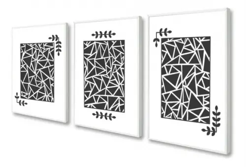 Kit 3 Quadros Decorativos Preto e Branco Moderno Com Moldura