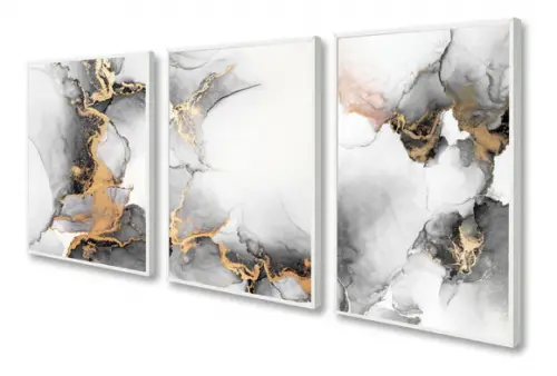 Kit 3 Quadros Decorativos Preto e Branco Gold Sala Moldura