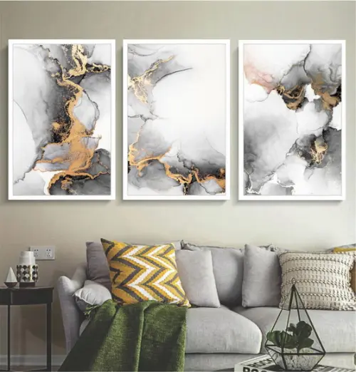 Kit 3 Quadros Decorativos Preto e Branco Gold Sala Moldura