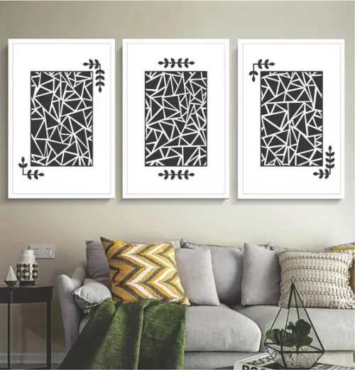 Kit 3 Quadros Decorativos Preto e Branco Moderno Com Moldura