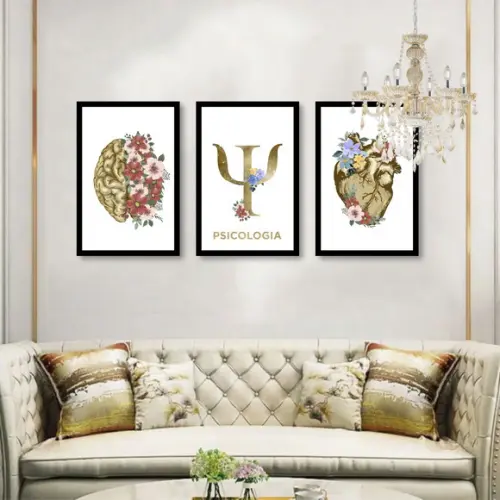 Kit 3 Quadros Decorativos Psicologia Consultório Com Moldura