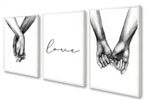 Kit 3 Quadros Decorativos Quarto Casal Love Mãos Com Moldura