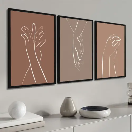 Kit 3 Quadros Decorativos Quarto Casal Mãos Dadas Moldura