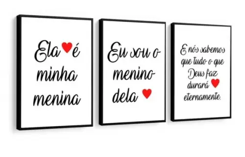 Kit 3 Quadros Decorativos Quarto Casal Oração Frases Moldura