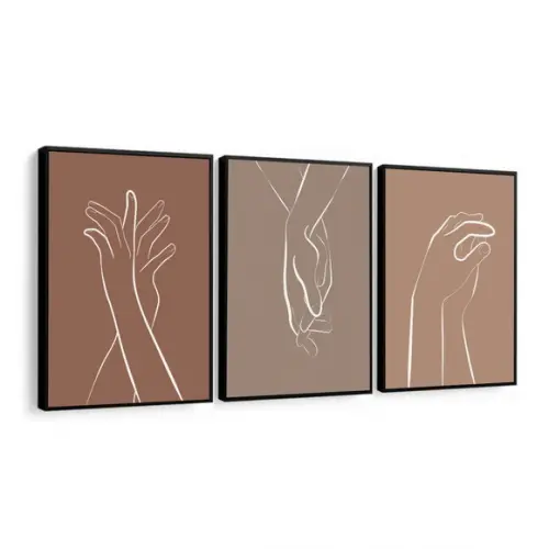 Kit 3 Quadros Decorativos Quarto Casal Mãos Dadas Moldura