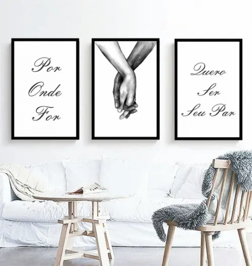 Kit 3 Quadros Decorativos Quarto De Casal Com Frases Moldura