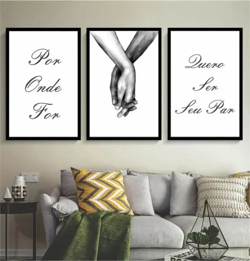 Kit 3 Quadros Decorativos Quarto De Casal Com Frases Moldura