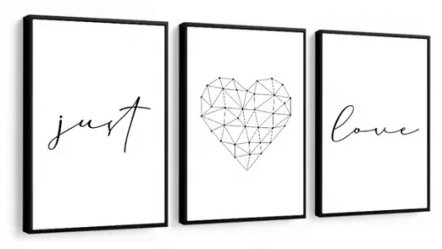 Kit 3 Quadros Decorativos Quarto De Casal Frases Com Moldura