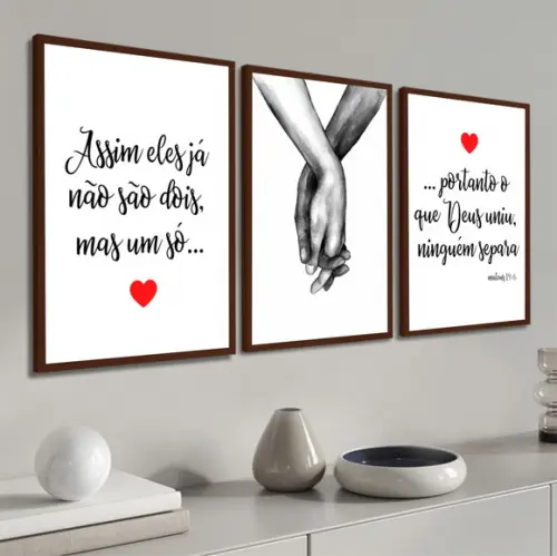 Kit 3 Quadros Decorativos Quarto De Casal Frases Com Moldura