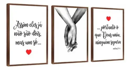 Kit 3 Quadros Decorativos Quarto De Casal Frases Com Moldura