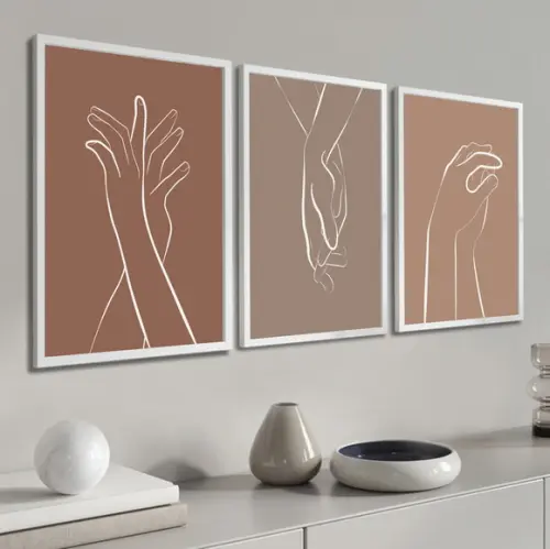 Kit 3 Quadros Decorativos Quarto De Casal Mãos Dadas Moldura