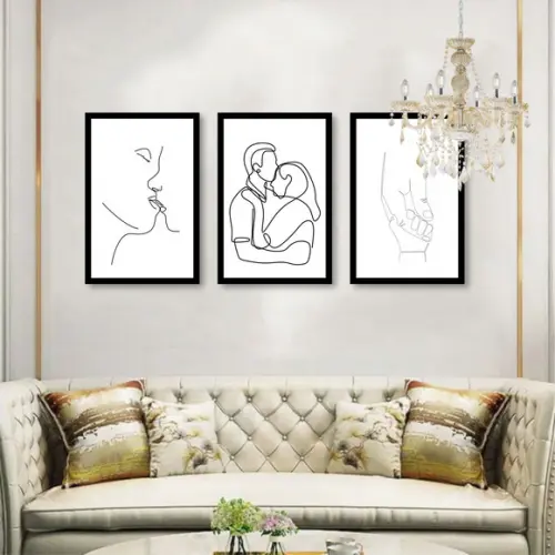 Kit 3 Quadros Decorativos Quarto De Casal Namorados Moldura