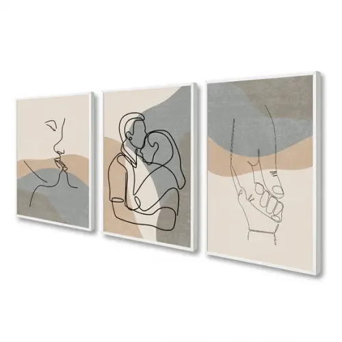 Kit 3 Quadros Decorativos Quarto De Casal Namorados Moldura