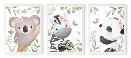Kit 3 Quadros Decorativos Quarto Infantil Moderno Moldura