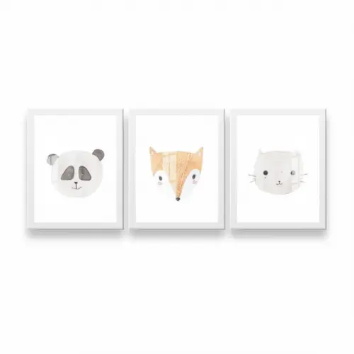 Kit 3 Quadros Decorativos Quarto Infantil Moldura e Vidro