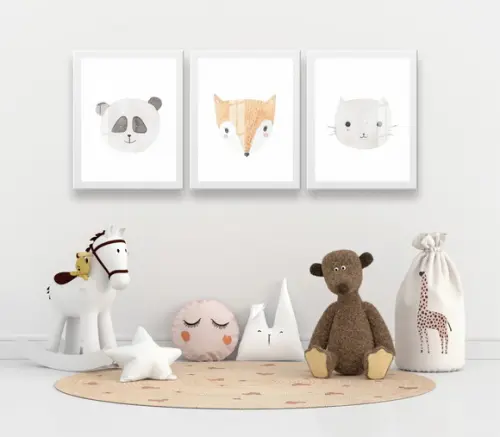 Kit 3 Quadros Decorativos Quarto Infantil Moldura e Vidro