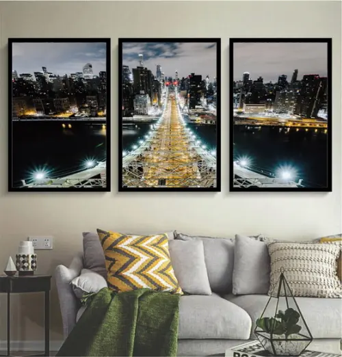Kit 3 Quadros Decorativos Queens Brooklyn Nova York Moldura