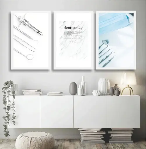 Kit 3 Quadros Decorativos Recepção Consultório Dentista Hall